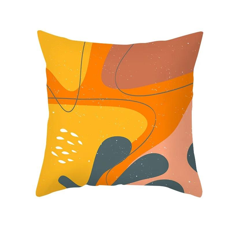 Nordic Orange Geometric Print Peach Skin Fabric Pillowcase Home Room Decoration Office Seat Living Room Sofa Cushion Cover