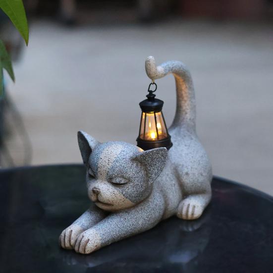 Cat Statue Solar Light Waterproof Garden Kitten Sculpture Lighted Kitten Statue Outdoor Landscape Lighting for Patio Yard Decoration