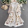 Vintage Embroidered Bandage Dress for Women Bohemian Lantern Sleeve Long Dress with Buttons Spring Autumn Vestidos Mujer