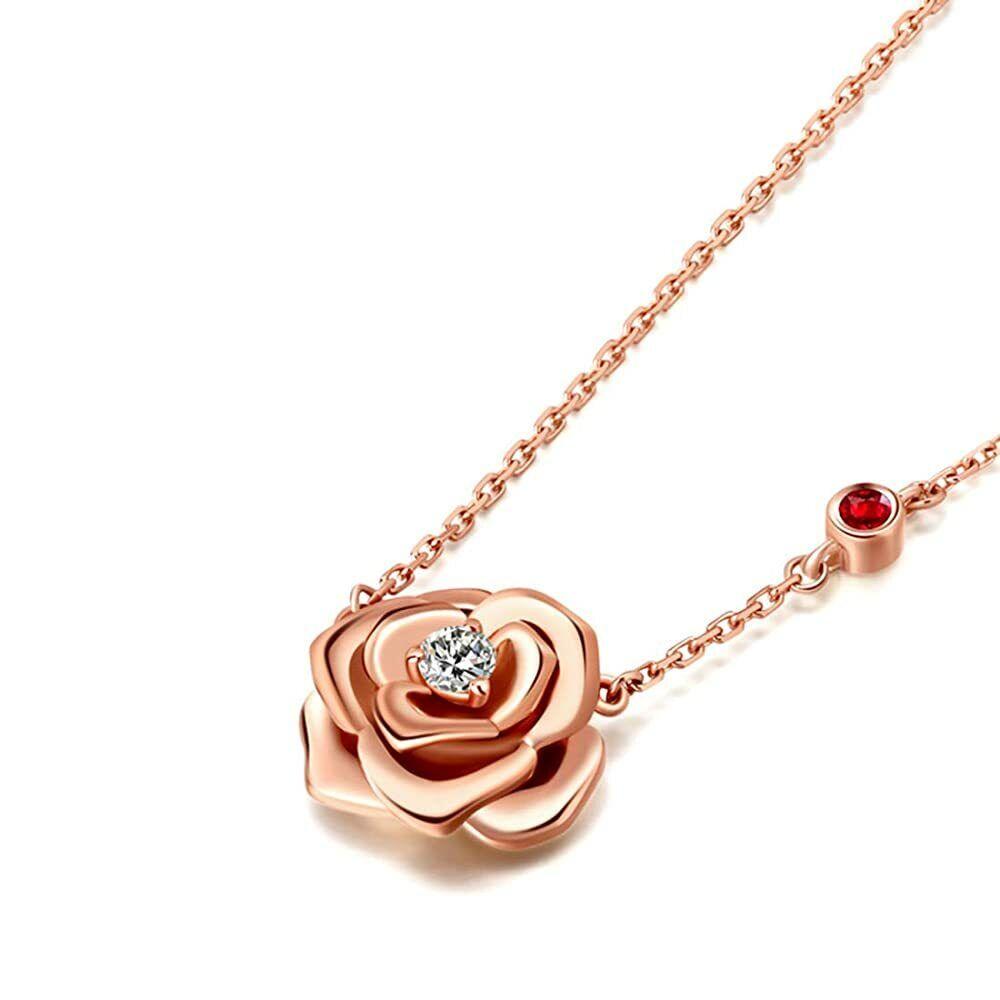 Women 585 Rose Gold Color Cubic Zircon Flower Pendant Necklace for Jewelry Gift