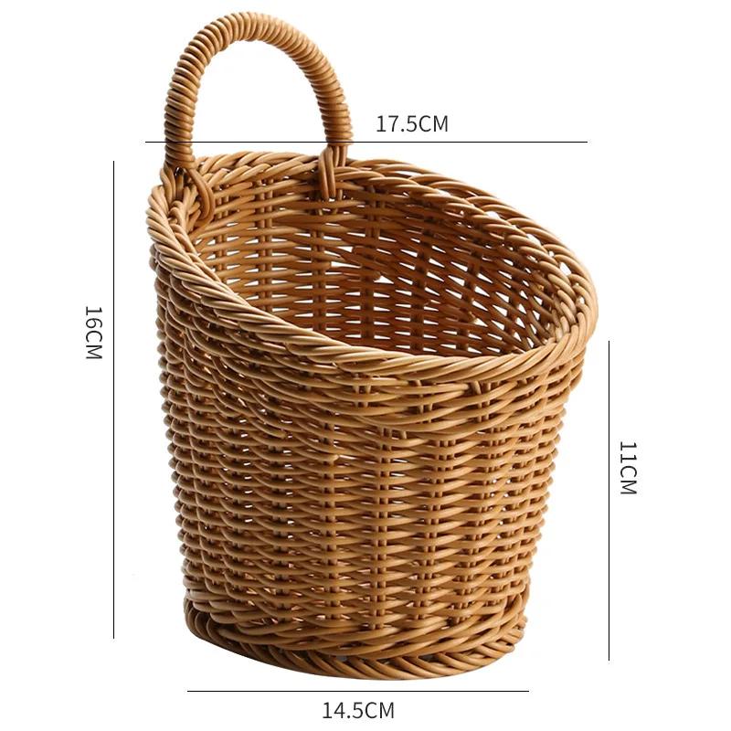 Imitation Rattan Kitchen Storage Basket Brown with Handle Hand-woven Hanging Baskets Sundries Organizer Vegetable Fruit Flower