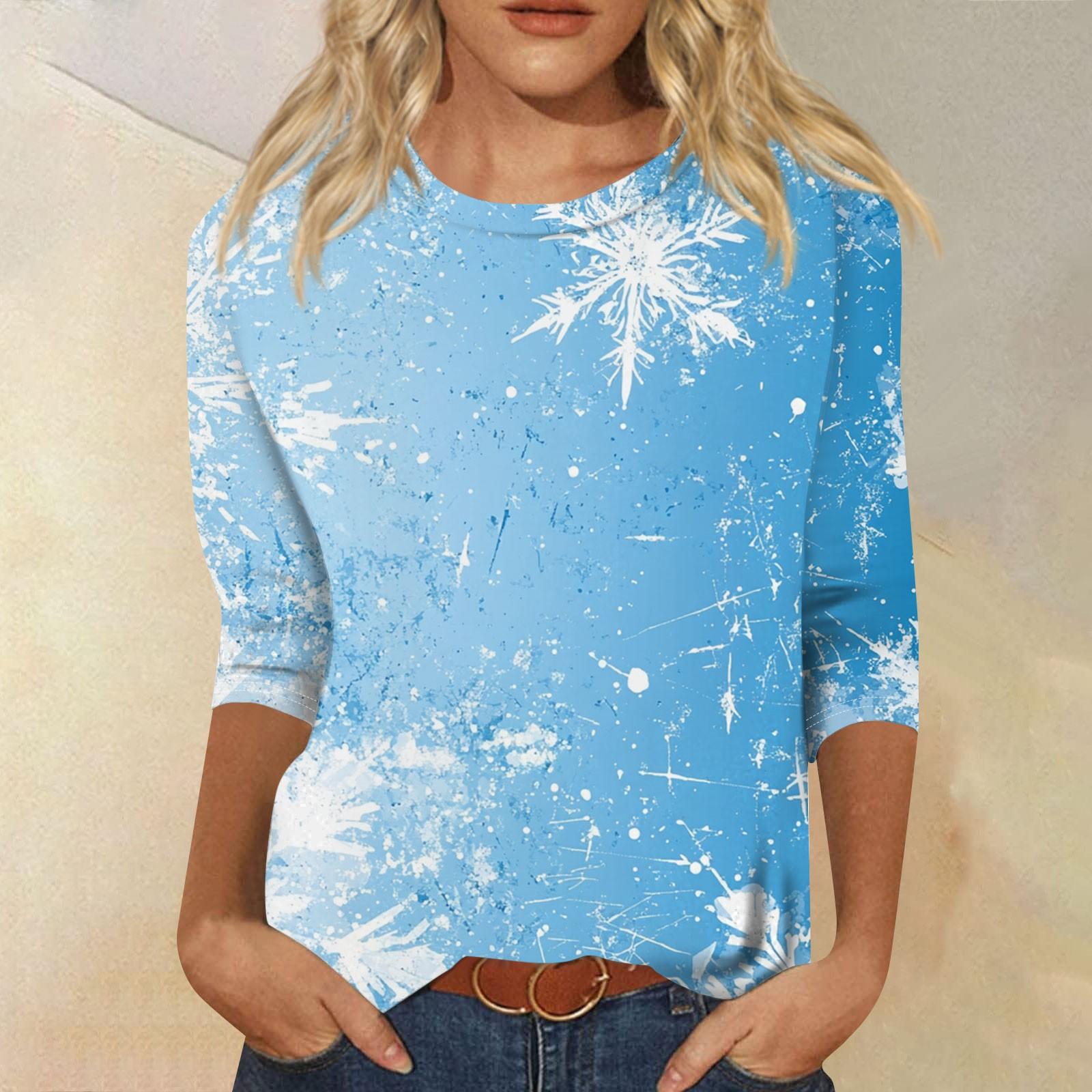 

Женская мода повседневная рубашка с круглым вырезом и рождественским принтом, семь рукавов XXL