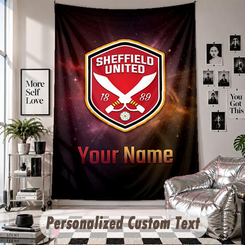Wall Hanging Tapestry With Custom Name & Text, Sheffield United FC Decorative Tapestry For Bedroom