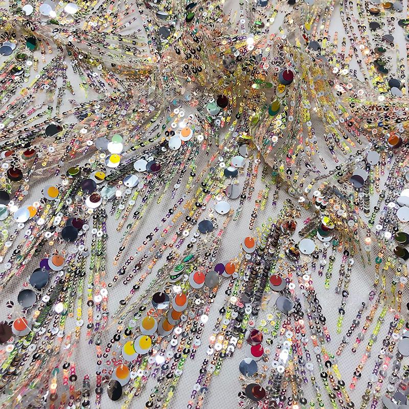 Heavy Industry Embroidery Sequin Fabric Tulle Lace Glitter Designer Fabric For Sewing Summer Fashion Costume Wedding Dress