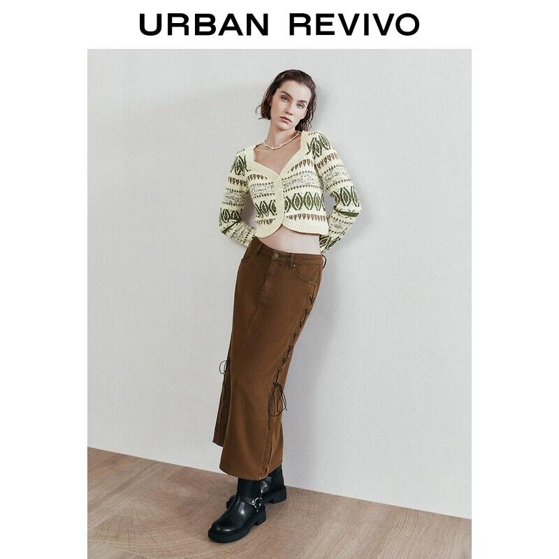 UR 2026 Women's Retro Lace-up Slit Casual Skirt