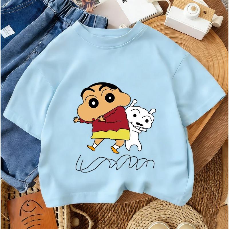 

Summer Lightweight T-shirt, Cute Cartoon Print, Casual Children s Round Neck, Crayon Shin-chan, Boys and Girls 100
