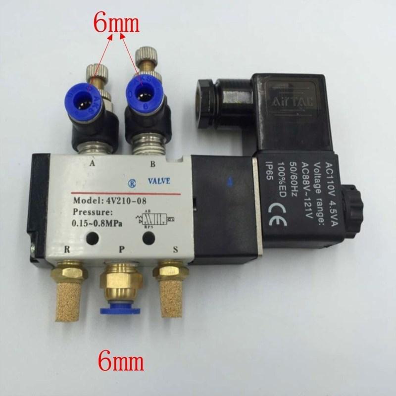 Pneumatisches Durchfluss-Einstellmagnetventil, 5-Wege-2-Positionen-Magnetventil für Luft und Gas, 12 V, 24 V, 110 V, 220 V Spule, 8 mm Schlauch, Schnellanschluss
