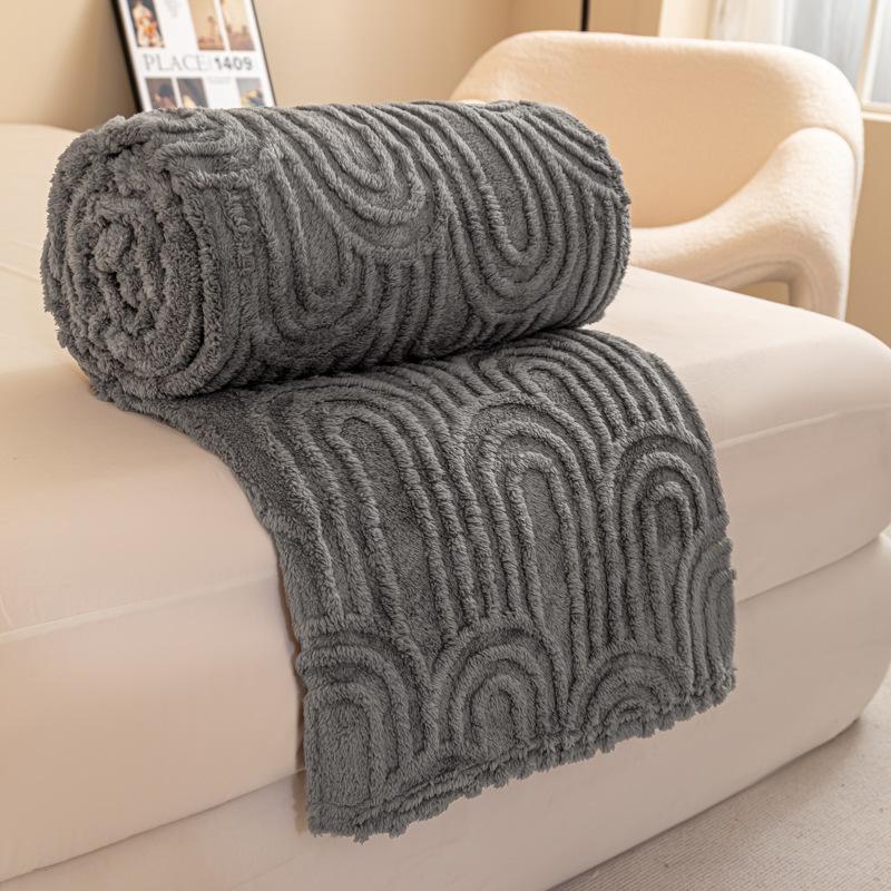 1pc Double-sided Jacquard Flannel Blanket Shawl Blanket Air-conditioned Nap Blanket Sofa Cover Blanket Polyester Fiber