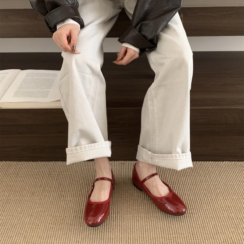 French Spring and Autumn New 2025 Word with Soft Bottom Round Head Mary Jane Ballet Red Flat Bottom Mother Single Shoes Women