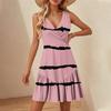 Women's V-Neck Waisted Floral Print Sleeveless Hem Spliced Dresses