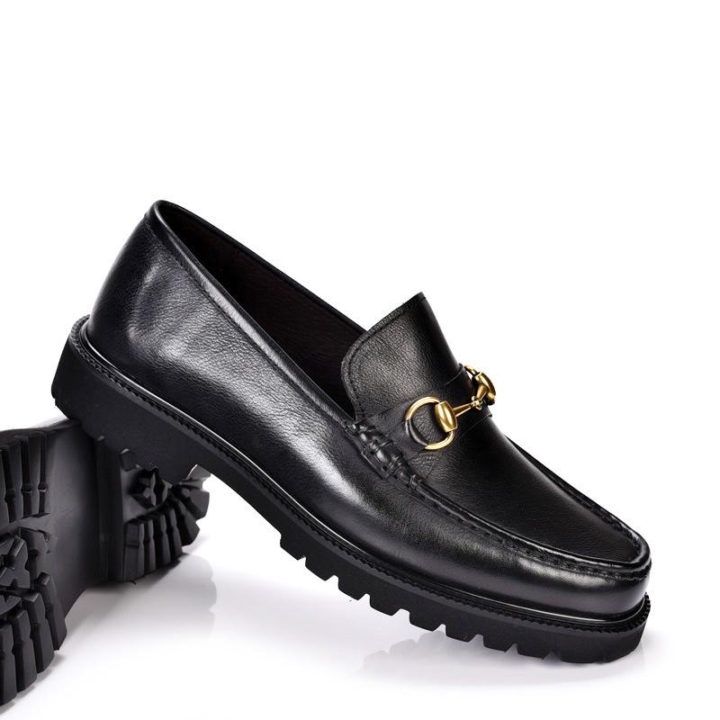 

Кожаные мужские туфли, отполированные вручную, в стиле ретро, старые модные туфли с пряжкой на толстой подошве, сверхлегкие повседневные кожаные туфли в деловом стиле, лоферы 43 чёрный