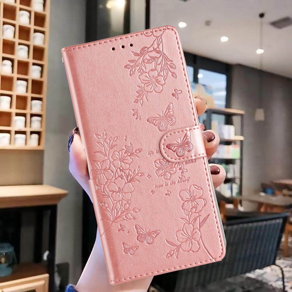 For Samsung Galaxy S24+ Case Butterfly Floral Imprint Leather Phone Cover with Wallet