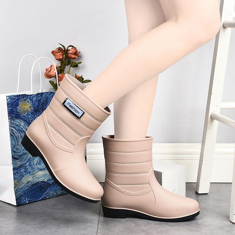 Slip On Waterproof Rubber Rain Boots for Women Comfort Non Slip Garden Outdoor Walking Water Shoes Galoshes for Ladies