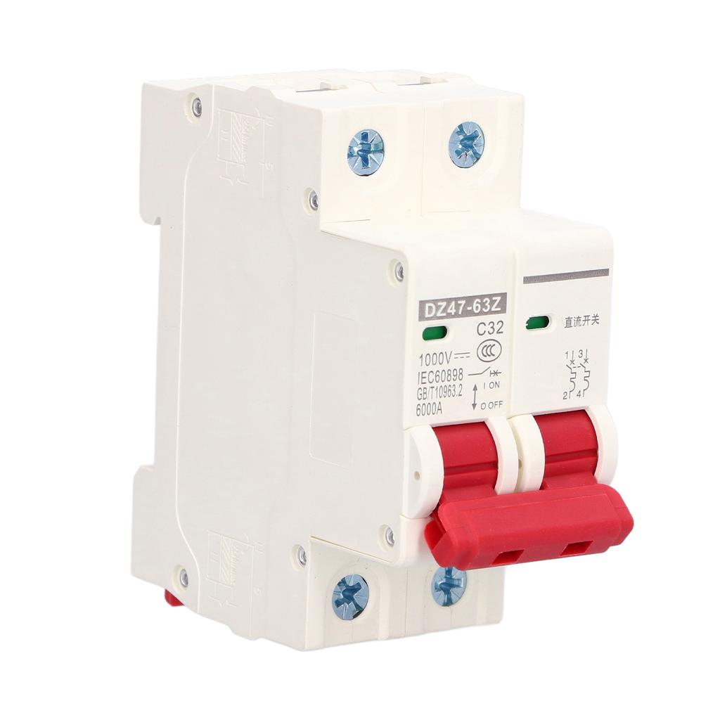 DC Miniature Circuit Breaker 2P Solar PV System Isolator DIN Rail Mount 1000V 32A DZ47‑63Z C32