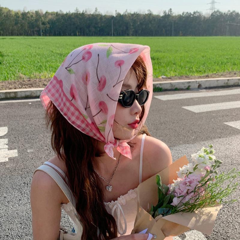 Women Flower Printed Headscarf Sun Protection French Pastoral Style Boho Lightweight Travel Picnic Outdoor Girls Scarf