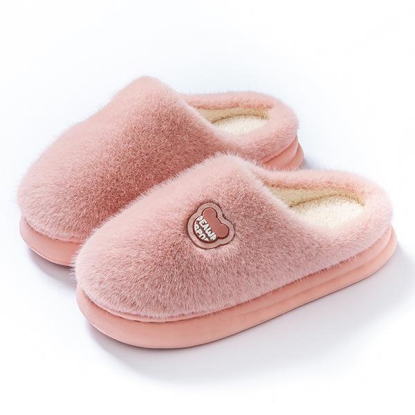 Women's Fluffy Plush Cotton Slippers - Fashionable Buckle, Anti-Slip, Super Warm, Non-Shedding, Thick Sole, Furry Autumn/Winter Style.