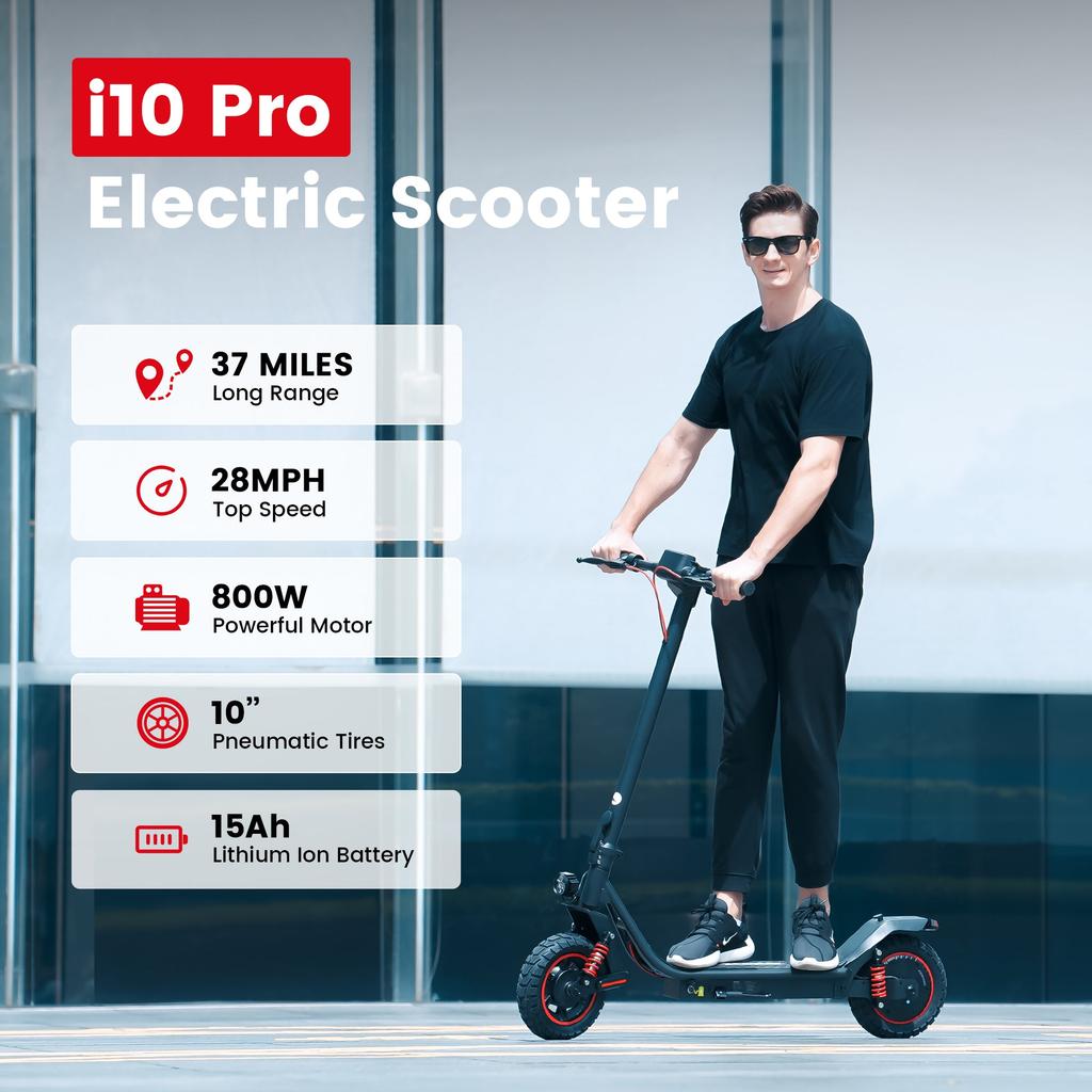 iScooter I10Pro 48V 15Ah 800W 10" Electric Scooter for Adults, 60km Range, 45km/h, E-ABS, Hub Brakes, Spring Shock Absorbers