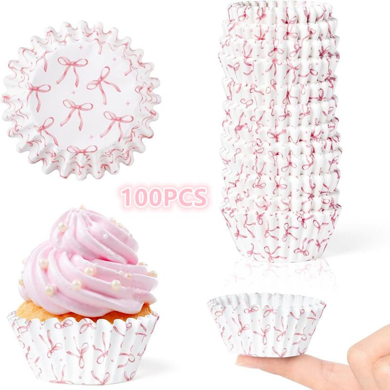100 ks Mini Růžová Mašlička Papírové Košíčky na Dort Pečení Muffin Dort Čokoládové Košíčky Kelímky Párty Podnos Forma na Dort Dekorační Nástroj