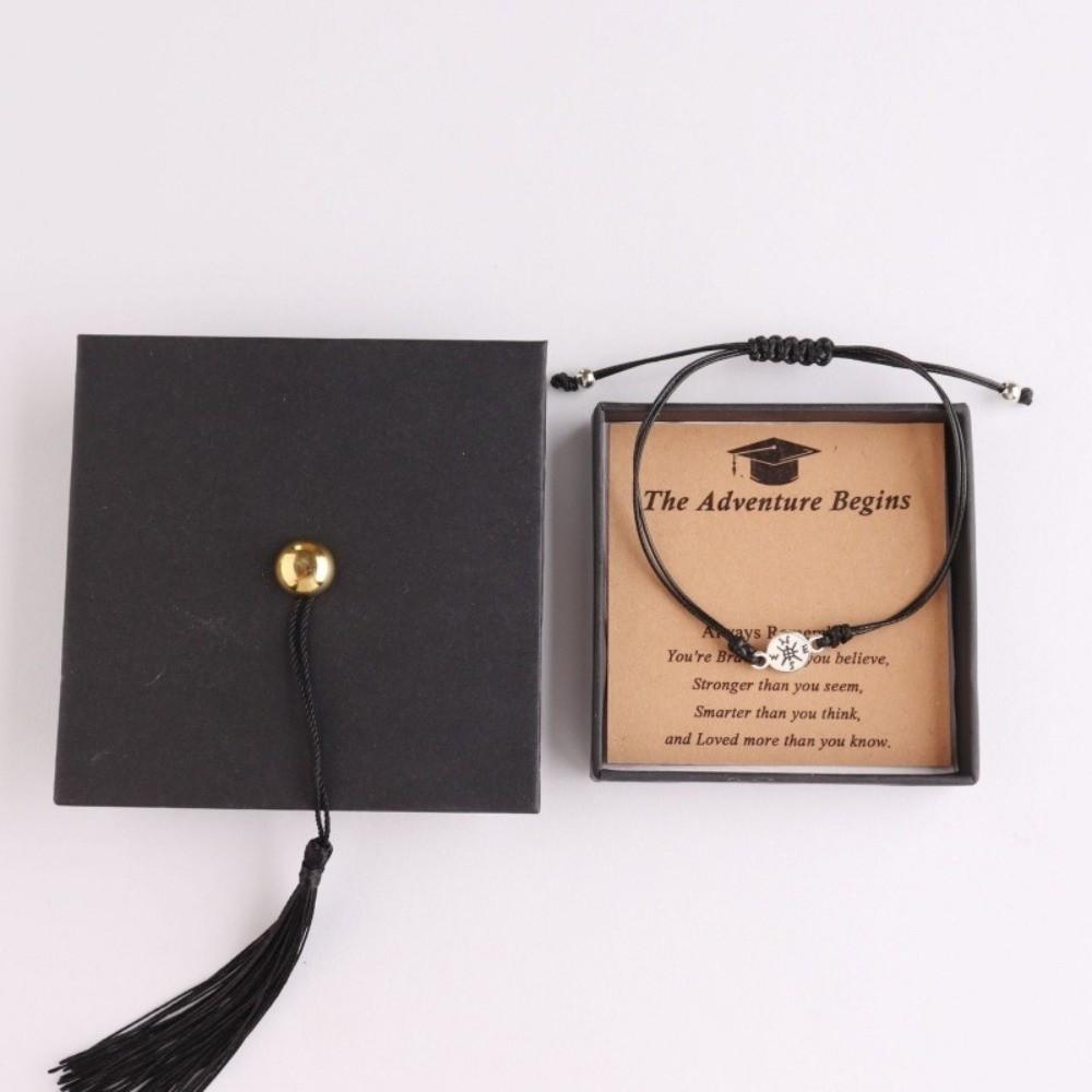 The Adventure Begins Graduation Compass Bracelet Hand Woven Meaningful Keepsake Friendship String Bracelet Doctoral Cap Gift Box