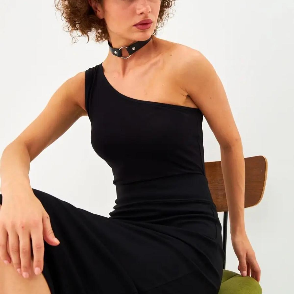 Black Leather Choker with Metal O-Ring, Adjustable Women s Punk Necklace
