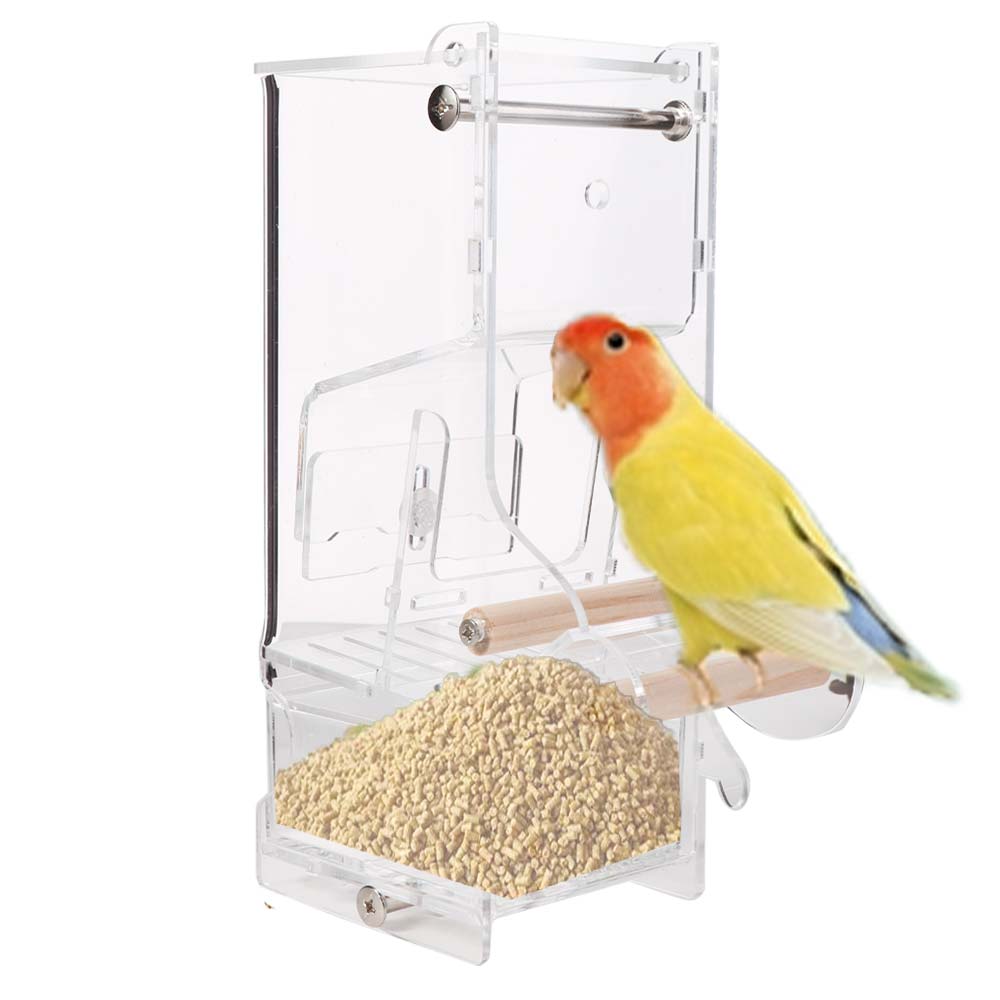 Adjustable Feeding Speed Parrot Feeder with Bottom Drawer Transparent Food Container  Parakeet