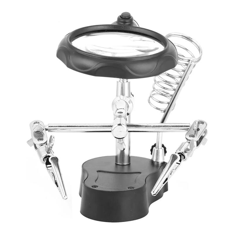 Helping Hand Adjustable LED Light Magnifying Lens Soldering Station Third Hand Solder Auxiliary Clamp