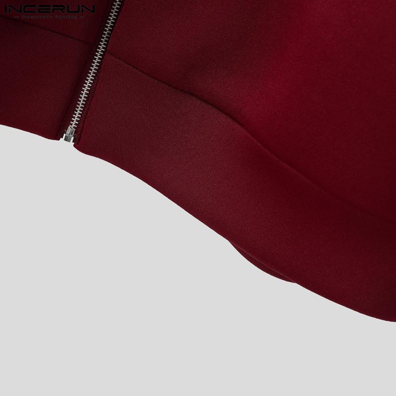 INCERUN Men Long Sleeve Stitching Zipper Up Texture Jackets Short Coats