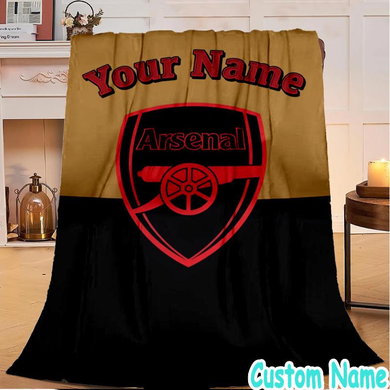 Custom Name Arsenal Football Crest Flannel Blanket Seasonal Universal Blanket For Indoor/outdoor, Perfect For Bedroom Sofa birthday gifts