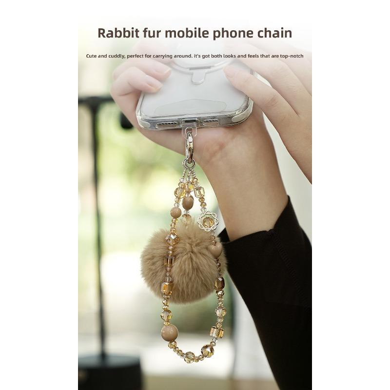 Atmosphere Rabbit Hair Ball Mobile Phone Lanyard Car Key Plush Mobile Phone Pendant Wrist Short