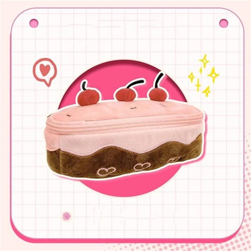 

New High Beauty Cute Cherry Cake Pen Bag Ins Niche Girl Heart Student Multi Functional Stationery Plush Cherry Cake Makeup Bag рожевий