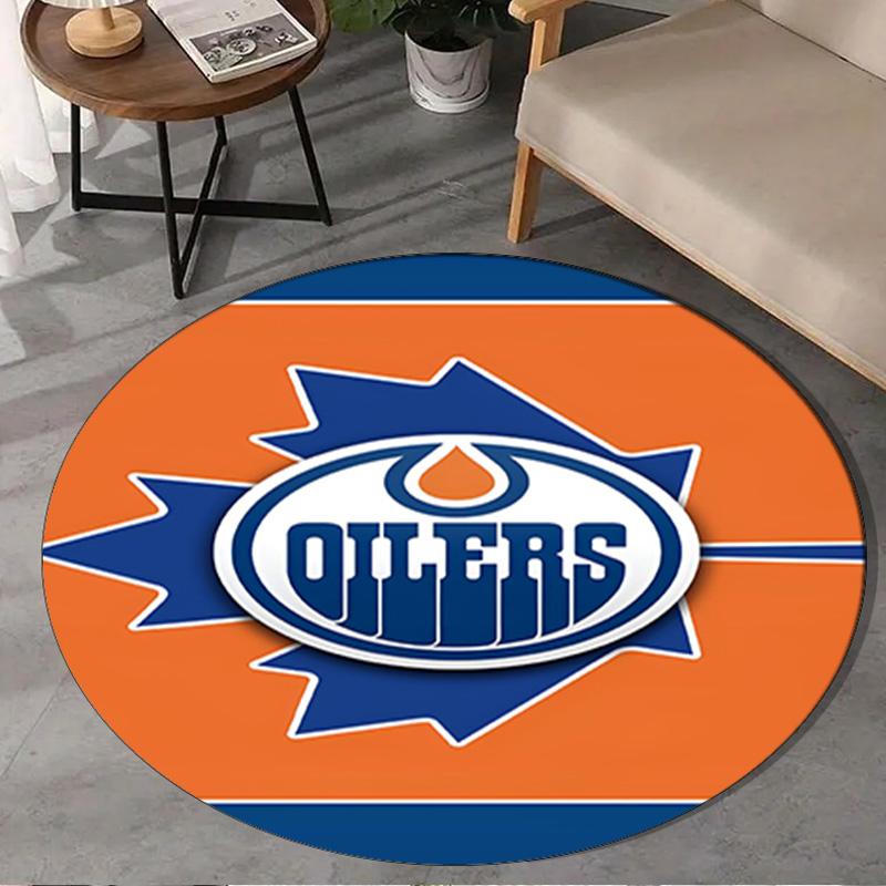 1PC Energetic Oilers Team Spirit Round Rug, Non-slip Chair Mat, Home Decor, Circle Carpet Perfect for Office, Bedroom, Living Room,Christmas gift