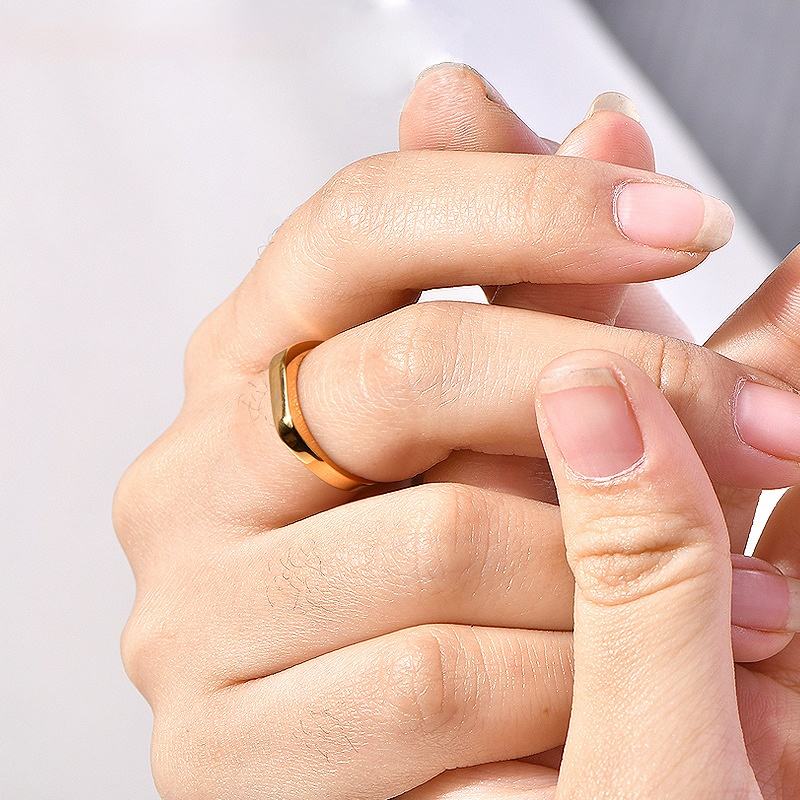 Korean Simple Ring Titanium Steel Natural Stone Female Ins Non-Color Ring for Anniversary