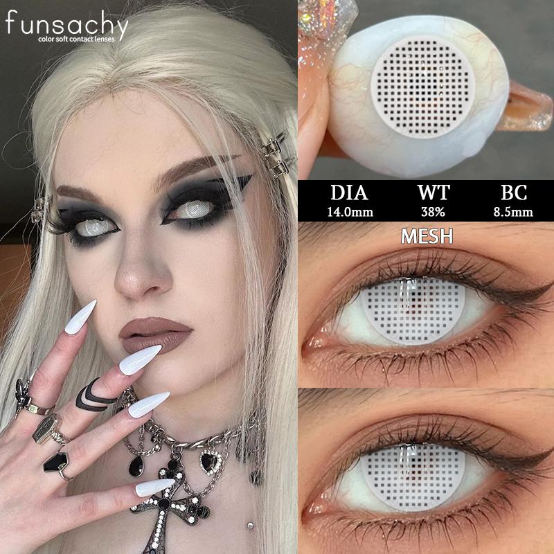 FUNSACHY Blindness Black Cosplay Contact Lenses for Eyes Halloweeen Party Makeup Eye Contacts Yearly Use Beauty Pupils Cosmetics
