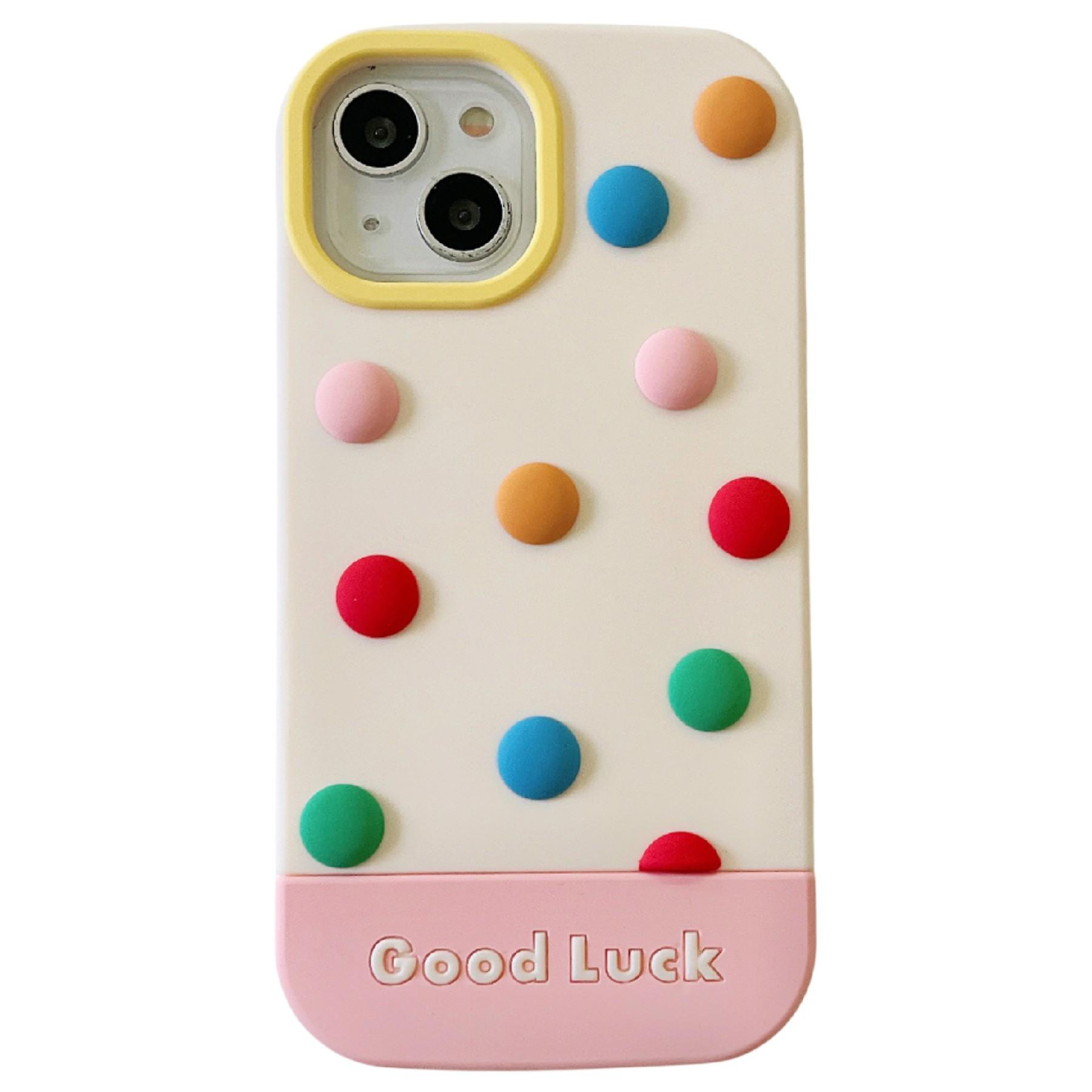 

For iPhone 15 Silicone Case Cute 3D Colorful Beans Design Shockproof Phone Back Cover A