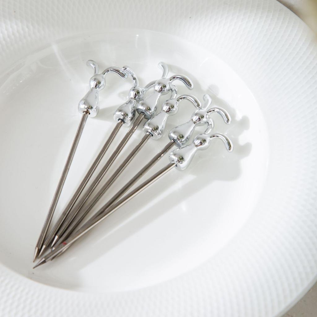 Stainless Steel Fruit Fork Set with Unique Holder Rabbit Dessert Forks Cake Forks Perfect for Home Dining and Parties