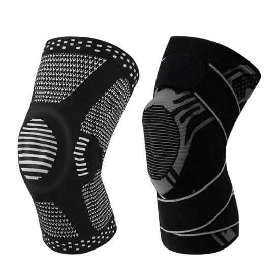 Gestrickte Kniekompressionsbandage mit seitlichen Stabilisatoren Patella-Polster Damen Herren Meniskusriss Verletzung Regeneration Gelenkschmerzen Laufen Sport Kniebandage
