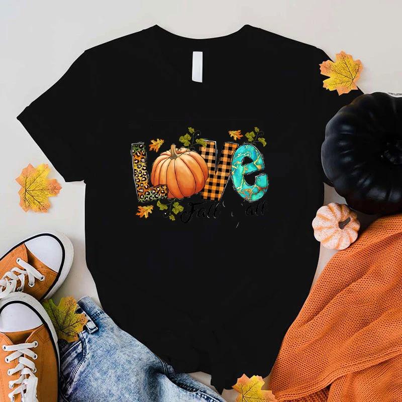 Funny Love Fall Y'All Letter Print T-Shirt Womans Casual Tops Summer Cool T Shirt Plus Size Tops Tees