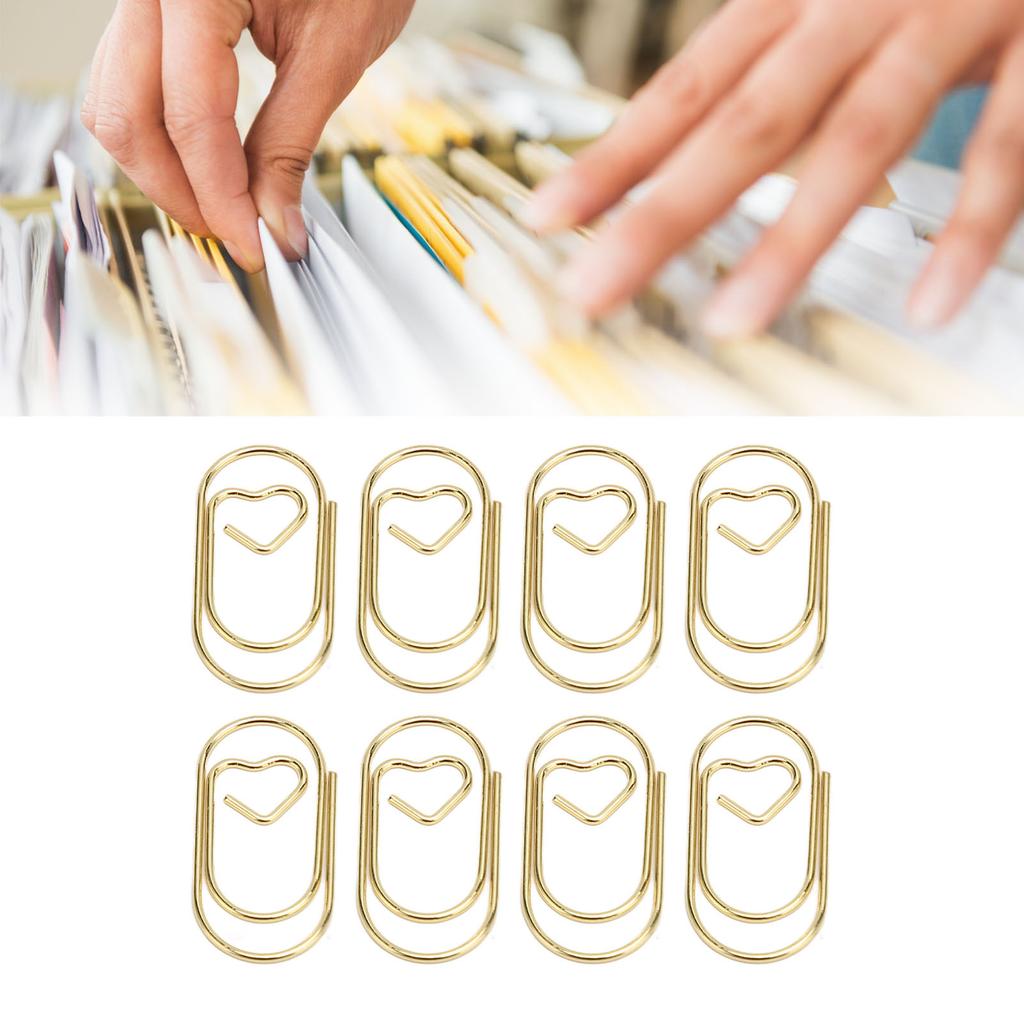 100pcs Paper Clips Portable Hrt Shape Rustproof Electroplated Metal Paperclips Supplies