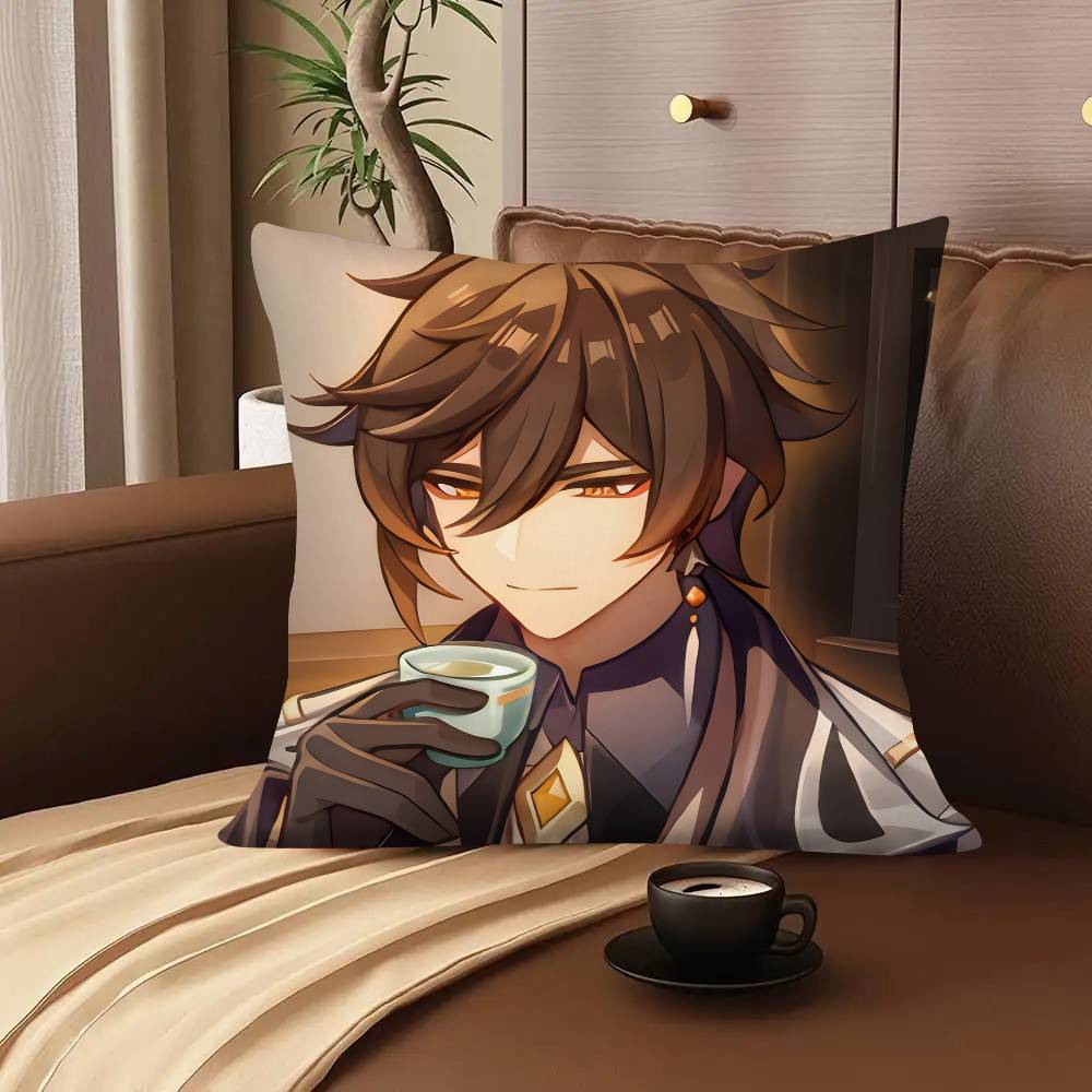 1Pc Game Anime Genshin Impact Zhongli Pillow Case Fashion Square Pillowcase Bedroom Sofa Room Ins Decoration Leisure