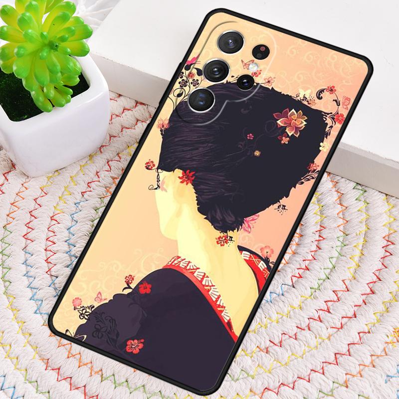 Japanese Style Geisha Teasing the Cat Phone Case For Samsung Galaxy Note 10 Pro S26 S25 S24 S23 S22 S21 Plus Ultra Cover