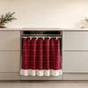 Red Patterned Oven Door Curtain Tie-On Fabric Kitchen Skirt with Ruffled Border for Cabinets Dishwasher Christmas Decoration