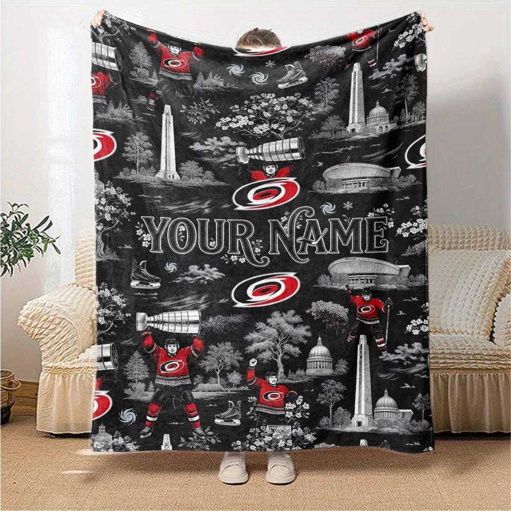Name Custom Carolina Hurricanes Logo Print Flannel Blanket High Quality Warm Comfortable Cover for All Seasons Perfect for Gifts Home Decor