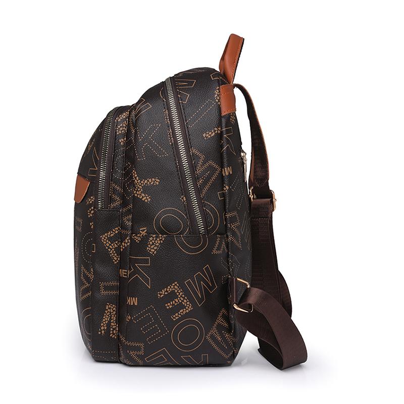Leather Women Letter Printed Backpack Student Schoolbag Large Capacity Travel Bags