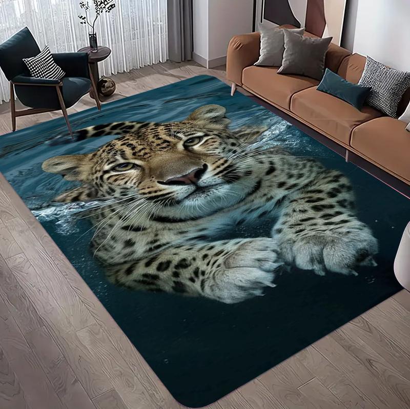 Dywan w Panterkę Realistyczny Wzór Zwierzęcy Panthera Pardus Dywan z Nadrukiem Safari Wystrój Domu Miękki Antypoślizgowy Dywanik Podłogowy do Salonu
