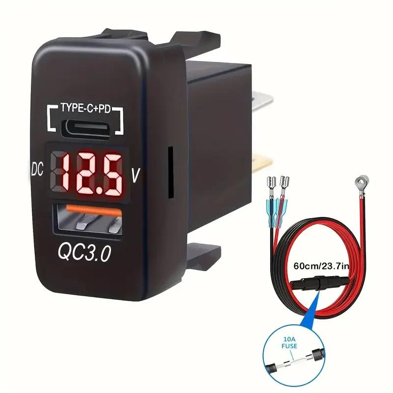 USB Car Charger Socket Quick Charge 3.0 & PD USB C Port Power Outlet Adapter for 12V/24V Toyota Vehicles