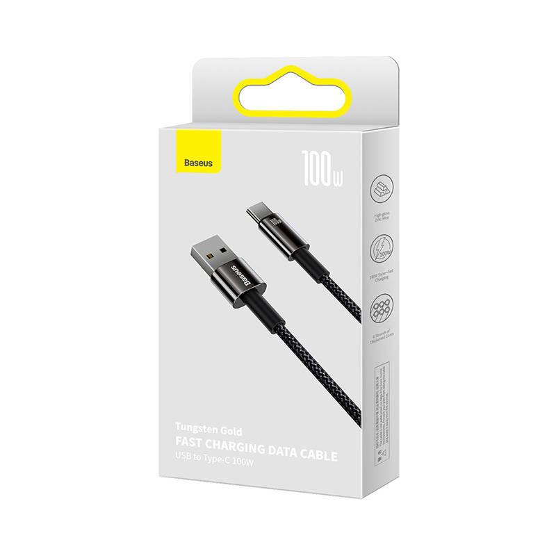 Kabel Usb Do Usb-C Baseus Tungsten Gold, 100W, 2M (Czarny)