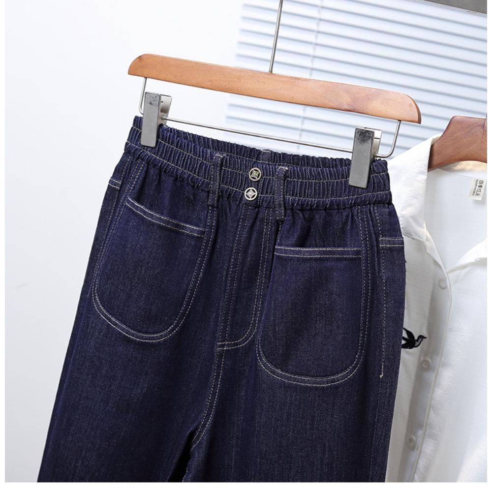 DIMANAF 2025 Plus Size Autumn Women Jeans Pants Denim Flared Pants Elastic Blue High Waist Trousers Oversize New Pants 5XL