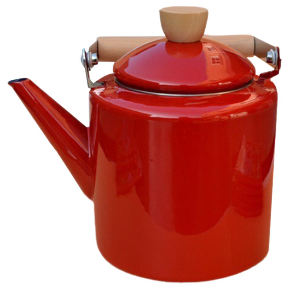 Retro emaljerad spishäll tekanna 2 4L Rött trähandtag Vattenkokare för te kaffe mjölk Vintage kökskastrull Spis toppkokare