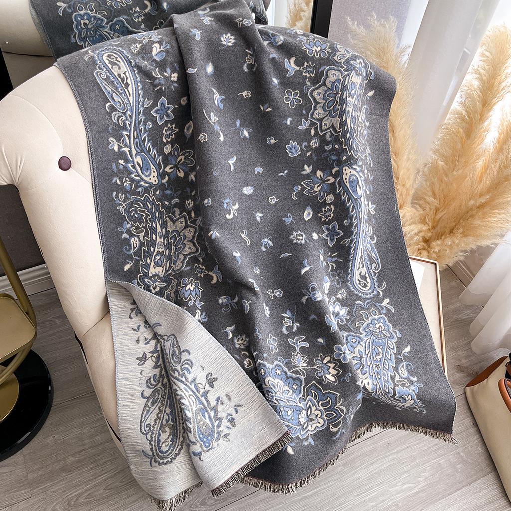 New Winter Luxury Women Two-Sided Paisley Jacquard Scarf Cashmere Warm Shawl Outdoor Coldproof Windproof Blanket Pashmina Scarf