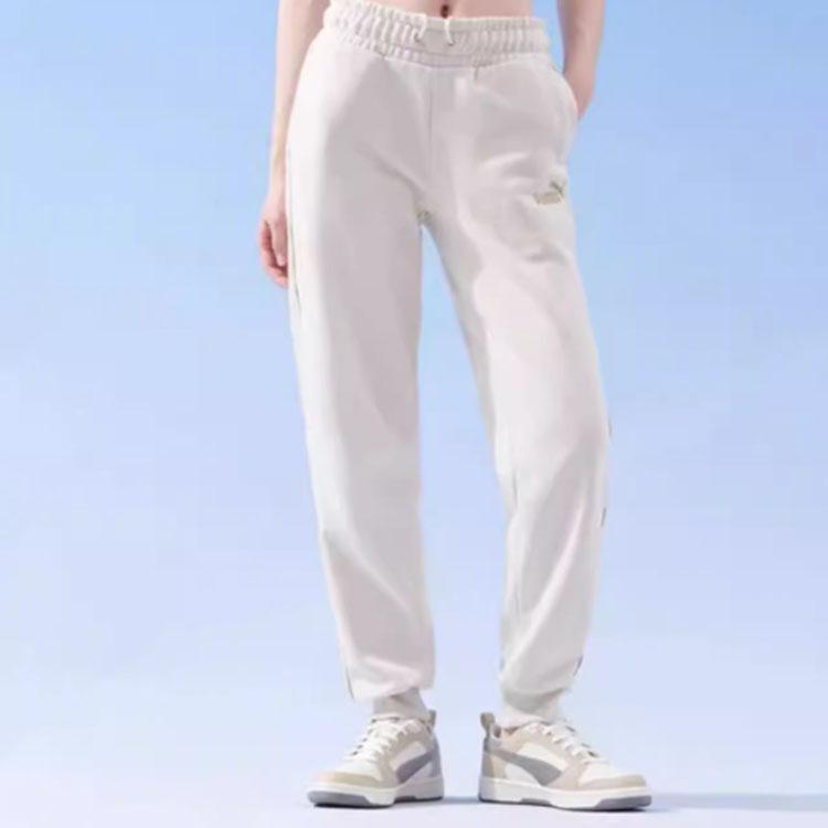 Puma Solid Color Loose Fit Cuffed Casual Knit Sports Pants Women bottoms White 680150-87